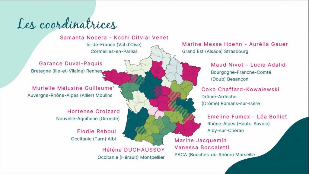Formation TELP Besançon Carte des coordinatrices régionales 2023